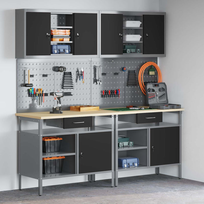 Set banc de lucru 8 buc. Roșu și gri Oțel vopsit electrostatic WALTI