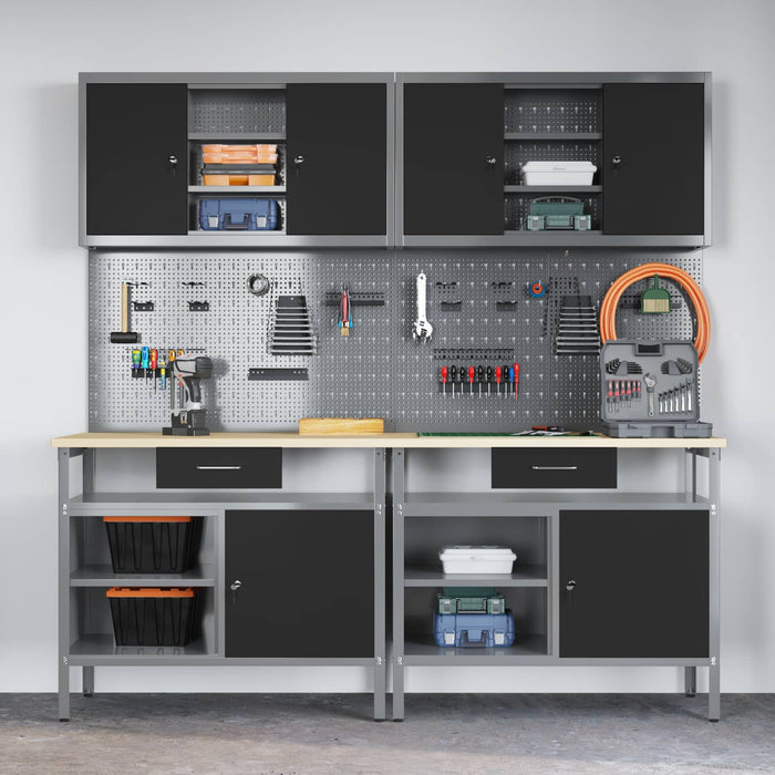 Set banc de lucru 8 buc. Roșu și gri Oțel vopsit electrostatic WALTI