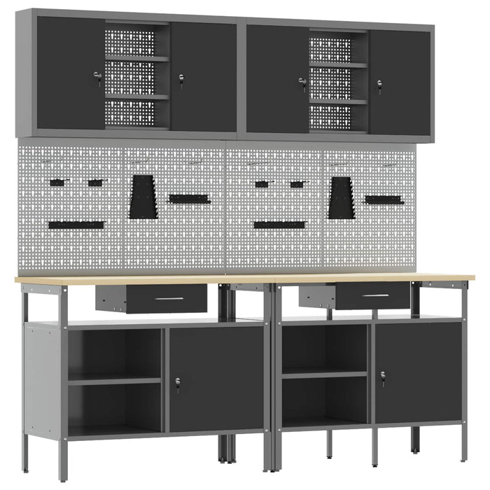 Set banc de lucru 8 buc. Roșu și gri Oțel vopsit electrostatic WALTI