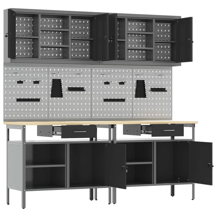 Set banc de lucru 8 buc. Roșu și gri Oțel vopsit electrostatic WALTI