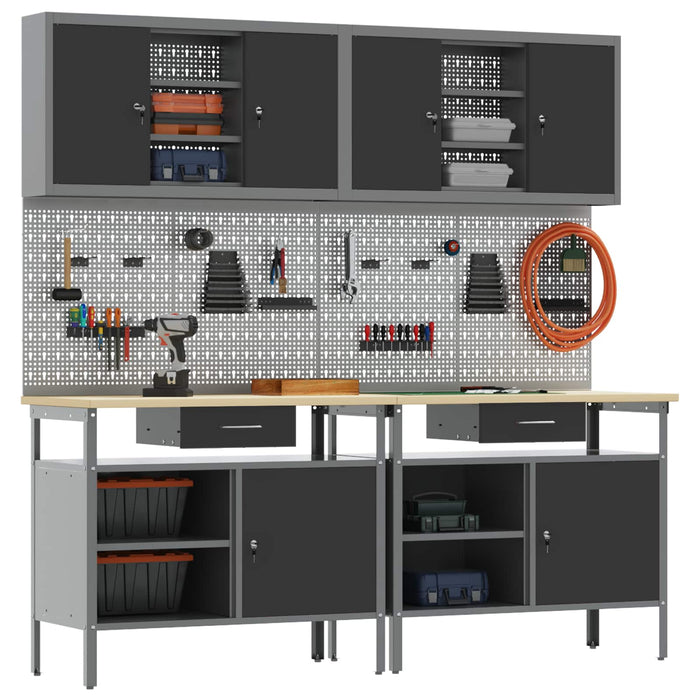 Set banc de lucru 8 buc. Roșu și gri Oțel vopsit electrostatic WALTI