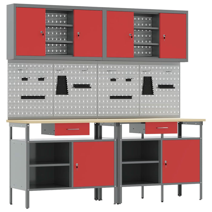 Set banc de lucru 8 buc. Roșu și gri Oțel vopsit electrostatic WALTI