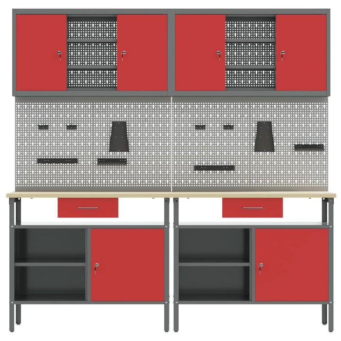Set banc de lucru 8 buc. Roșu și gri Oțel vopsit electrostatic WALTI