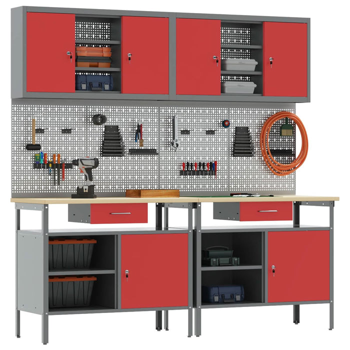 Set banc de lucru 8 buc. Roșu și gri Oțel vopsit electrostatic WALTI