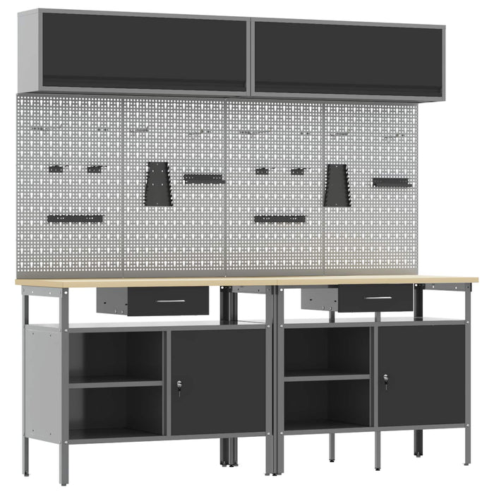 Set banc de lucru cu sertar cu raft cu blocare 8 pcs Negru Oțel - WALTI WALTI