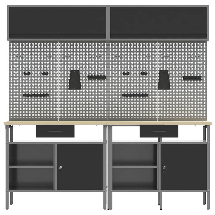 Set banc de lucru cu sertar cu raft cu blocare 8 pcs Negru Oțel - WALTI WALTI