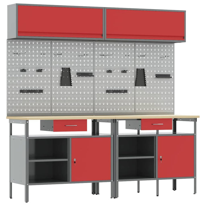 Set banc de lucru cu sertar cu raft cu blocare 8 pcs Roșu Oțel - WALTI WALTI