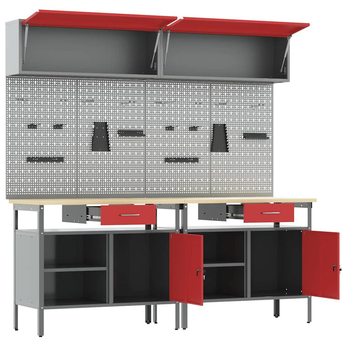 Set banc de lucru cu sertar cu raft cu blocare 8 pcs Roșu Oțel - WALTI WALTI