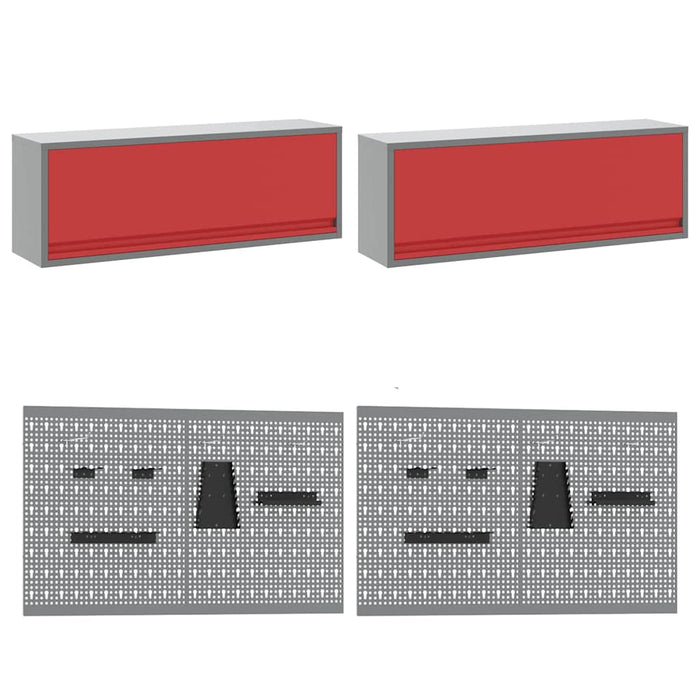 Set banc de lucru cu sertar cu raft cu blocare 8 pcs Roșu Oțel - WALTI WALTI