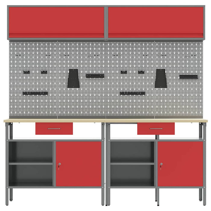 Set banc de lucru cu sertar cu raft cu blocare 8 pcs Roșu Oțel - WALTI WALTI