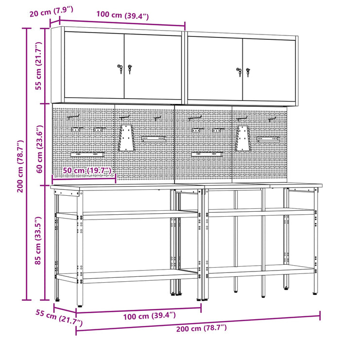 Set banc de lucru 8 buc. Negru și Gri Oțel vopsit electrostatic WALTI
