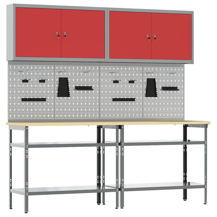 Set banc de lucru 8 buc. Roșu și gri Oțel vopsit electrostatic WALTI