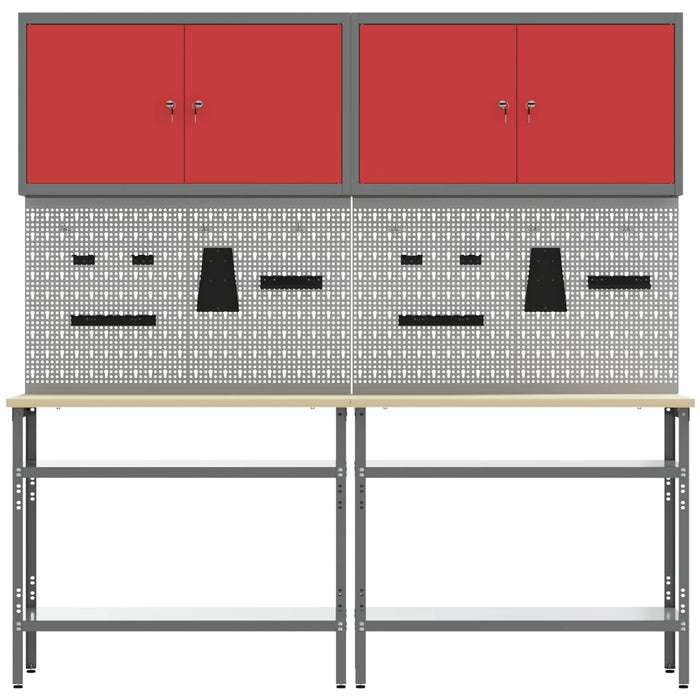 Set banc de lucru 8 buc. Roșu și gri Oțel vopsit electrostatic WALTI