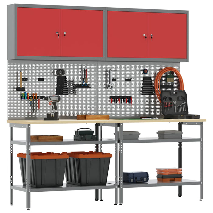 Set banc de lucru 8 buc. Roșu și gri Oțel vopsit electrostatic WALTI