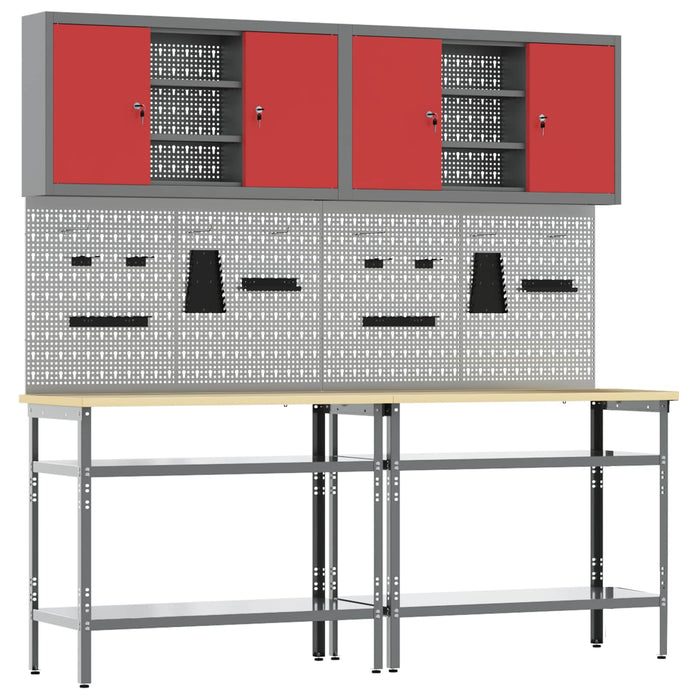Set banc de lucru 8 buc. Roșu și gri Oțel vopsit electrostatic WALTI