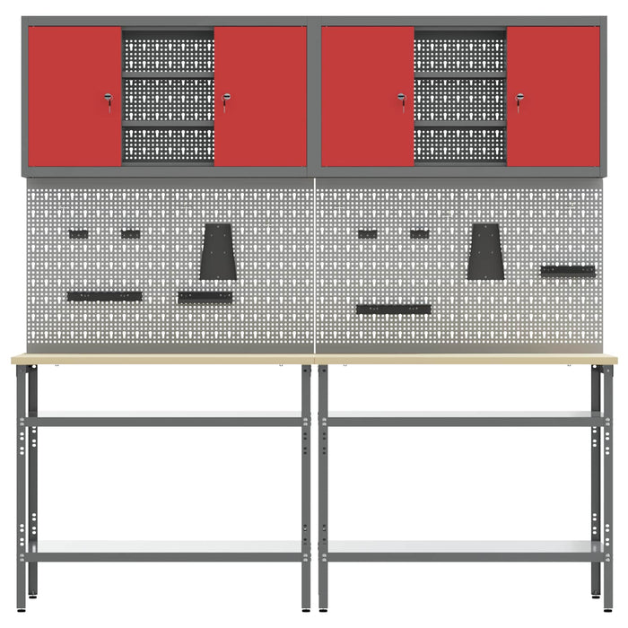 Set banc de lucru 8 buc. Roșu și gri Oțel vopsit electrostatic WALTI