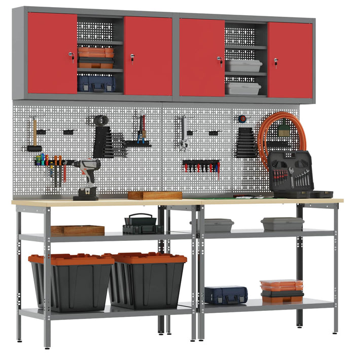 Set banc de lucru 8 buc. Roșu și gri Oțel vopsit electrostatic WALTI