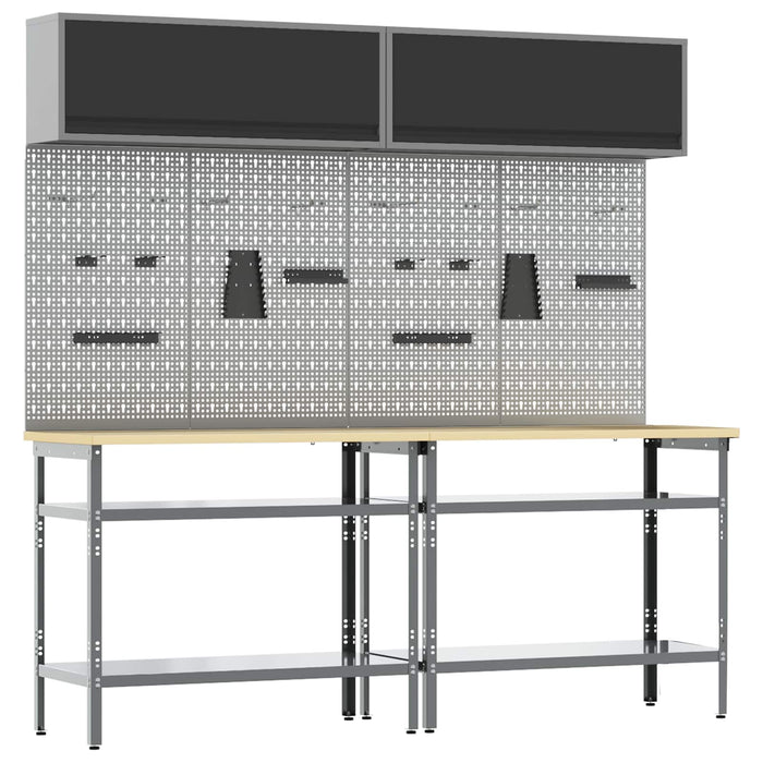 Set banc de lucru cu raft cu depozitare 8 pcs Gri Oțel - WALTI WALTI