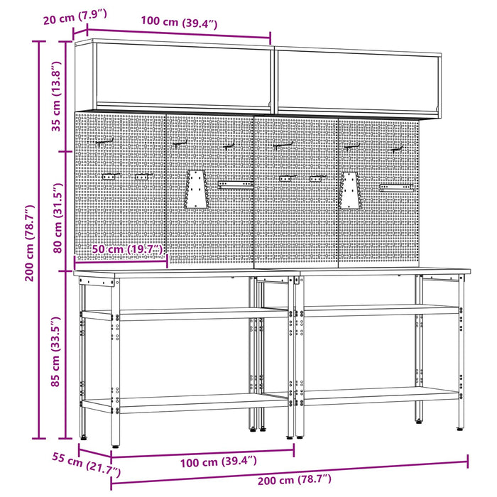 Set banc de lucru cu raft cu depozitare 8 pcs Gri Oțel - WALTI WALTI