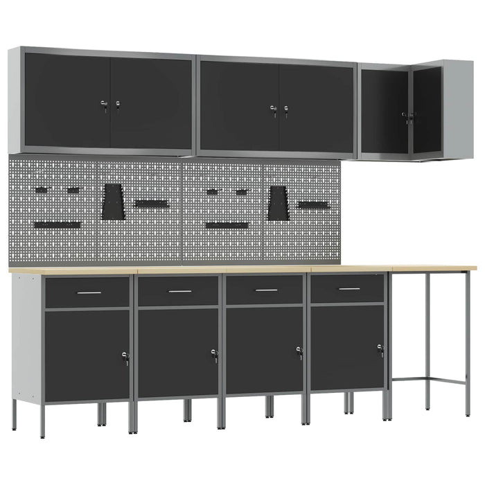 Set de dulapuri de lucru cu sertar cu raft 12 buc. Negru și Gri WALTI