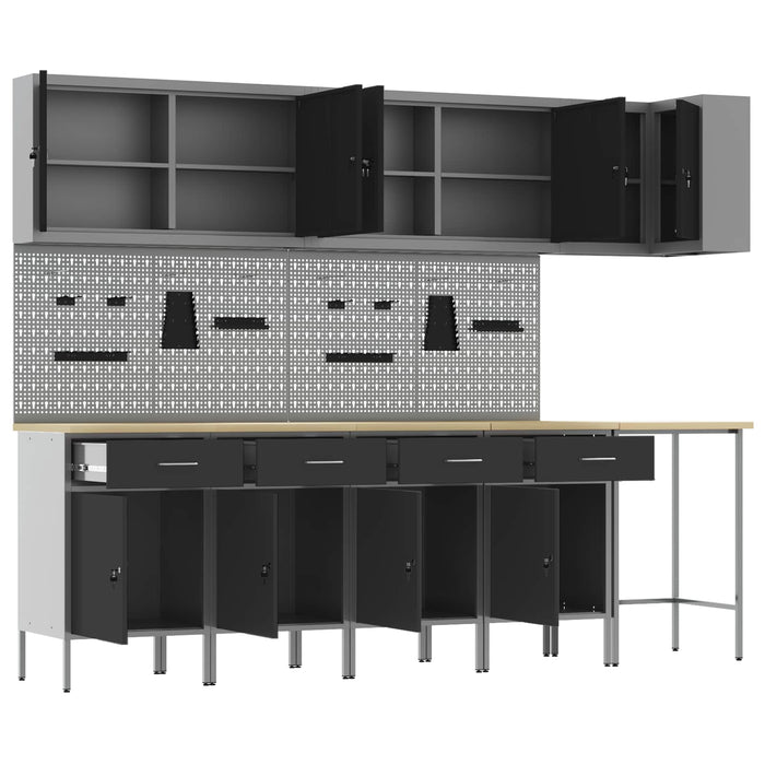 Set de dulapuri de lucru cu sertar cu raft 12 buc. Negru și Gri WALTI