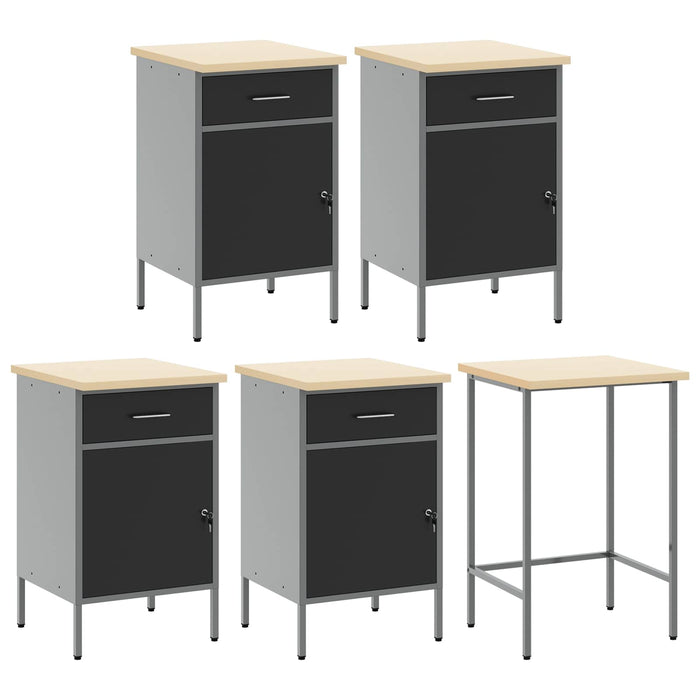 Set de dulapuri de lucru cu sertar cu raft 12 buc. Negru și Gri WALTI