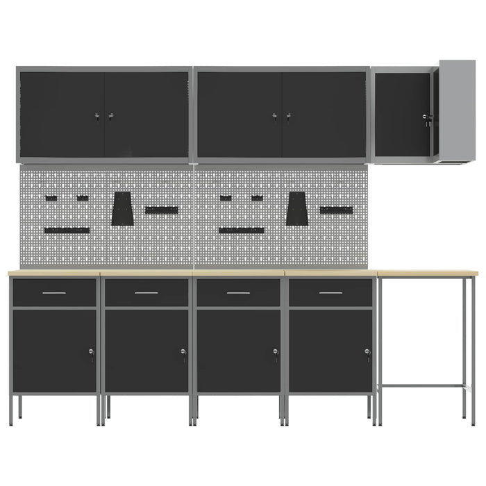 Set de dulapuri de lucru cu sertar cu raft 12 buc. Negru și Gri WALTI