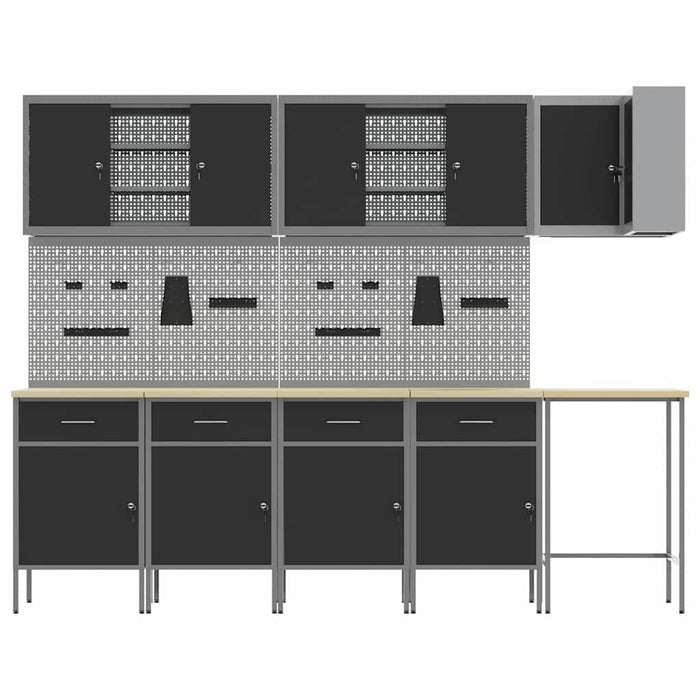 Set de dulapuri de lucru cu sertar cu raft 12 buc. Negru și Gri WALTI