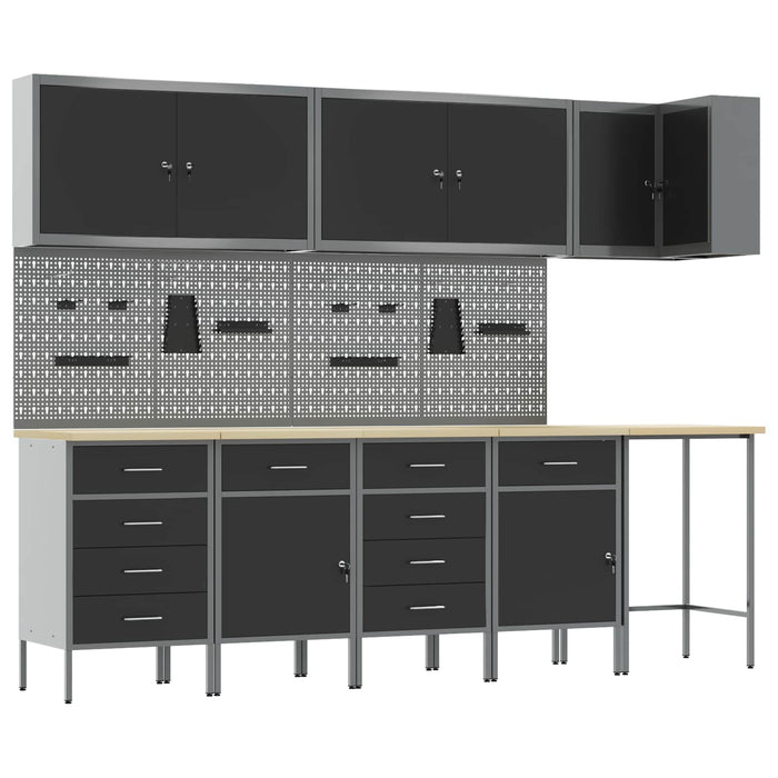 Set de dulapuri de lucru cu sertar cu raft 12 buc. Negru și Gri WALTI