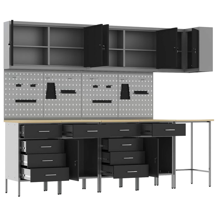 Set de dulapuri de lucru cu sertar cu raft 12 buc. Negru și Gri WALTI