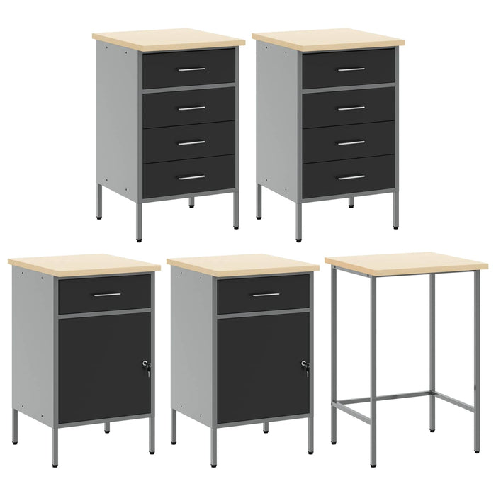 Set de dulapuri de lucru cu sertar cu raft 12 buc. Negru și Gri WALTI
