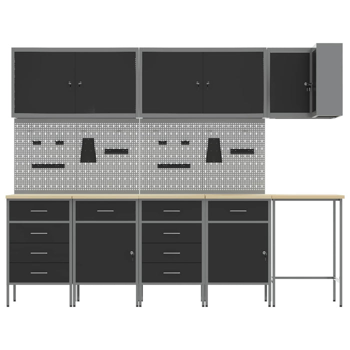 Set de dulapuri de lucru cu sertar cu raft 12 buc. Negru și Gri WALTI