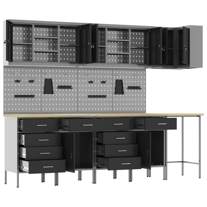 Set de dulapuri de lucru cu sertar cu raft 12 buc. Negru și Gri WALTI