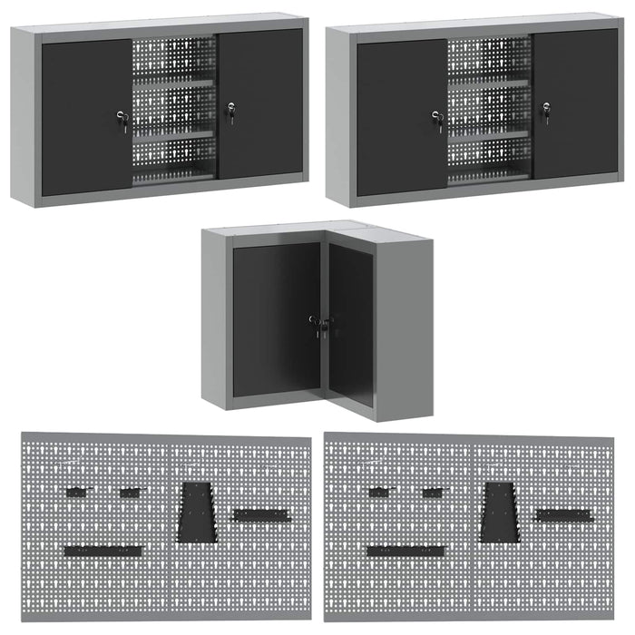 Set de dulapuri de lucru cu sertar cu raft 12 buc. Negru și Gri WALTI