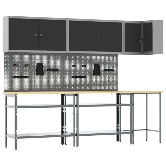 Set de dulapuri de lucru cu raft Manual 10 buc. Negru și Gri WALTI