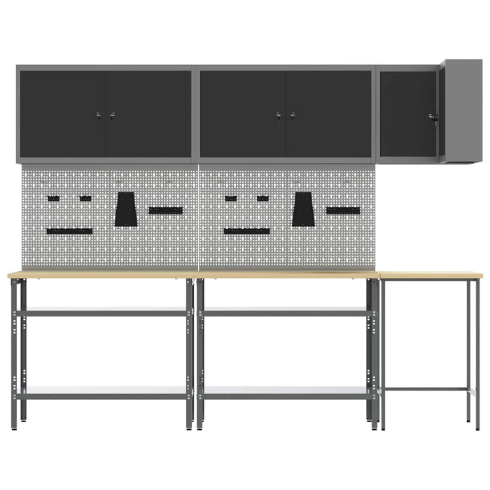 Set de dulapuri de lucru cu raft Manual 10 buc. Negru și Gri WALTI