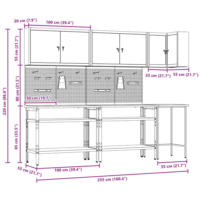 Set de dulapuri de lucru cu raft Manual 10 buc. Negru și Gri WALTI