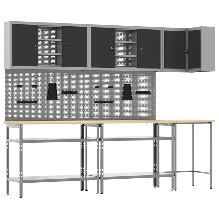 Set de dulapuri de lucru cu raft Manual 10 buc. Negru și Gri WALTI