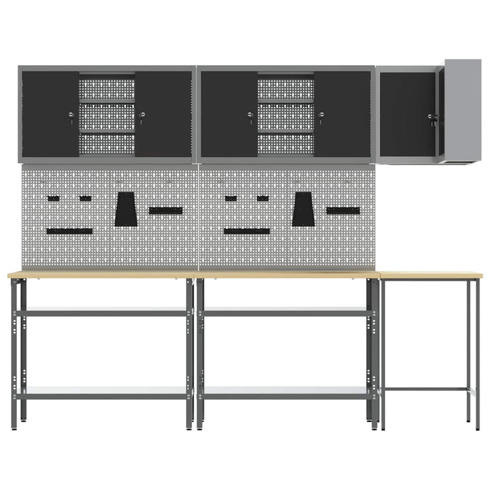 Set de dulapuri de lucru cu raft Manual 10 buc. Negru și Gri WALTI