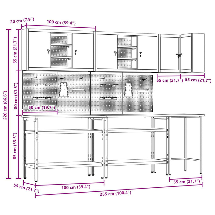 Set de dulapuri de lucru cu raft Manual 10 buc. Negru și Gri WALTI