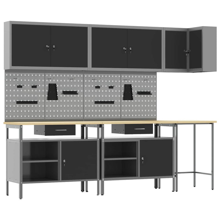 Set de dulapuri de lucru cu sertar cu raft 10 buc. Negru și Gri WALTI