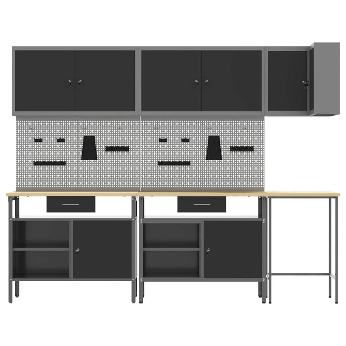Set de dulapuri de lucru cu sertar cu raft 10 buc. Negru și Gri WALTI