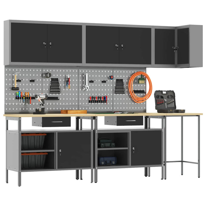 Set de dulapuri de lucru cu sertar cu raft 10 buc. Negru și Gri WALTI