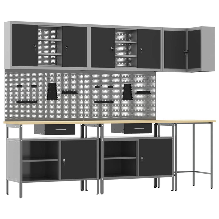 Set de dulapuri de lucru cu sertar cu raft 10 buc. Negru și Gri WALTI