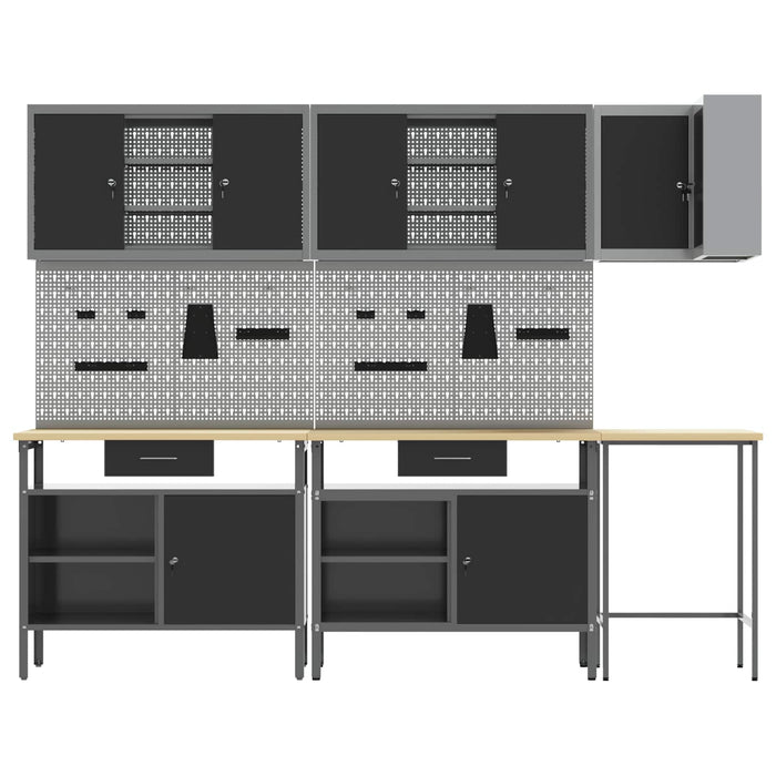 Set de dulapuri de lucru cu sertar cu raft 10 buc. Negru și Gri WALTI