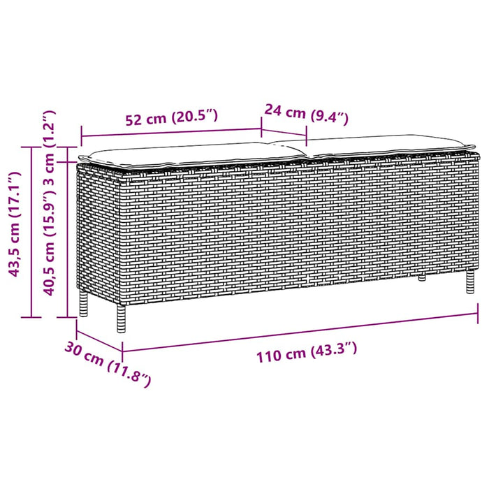 Bancă de grădină cu pernă neagră 110x30x40,5 cm Poly Rattan - WALTI WALTI