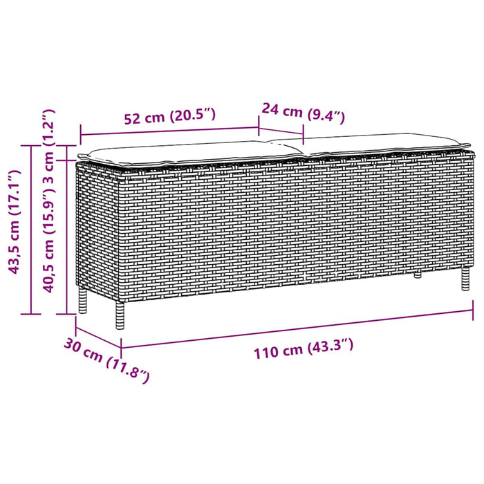 Bancă de grădină cu pernă Bej 110x30x40,5 cm Poly Ratan - WALTI WALTI