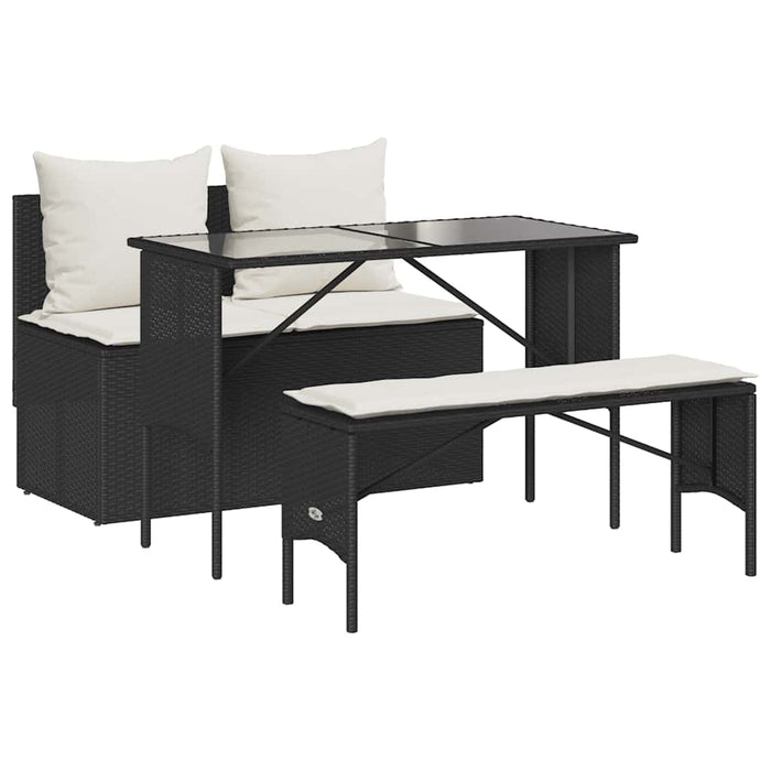 Set mobilier de grădină cu perne, 3 piese, negru, poliratan - WALTI WALTI