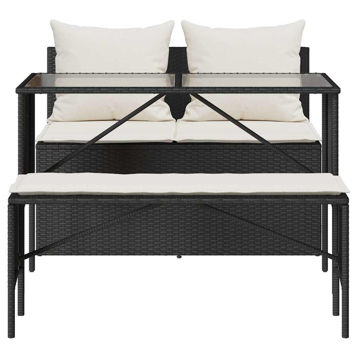 Set mobilier de grădină cu perne, 3 piese, negru, poliratan - WALTI WALTI