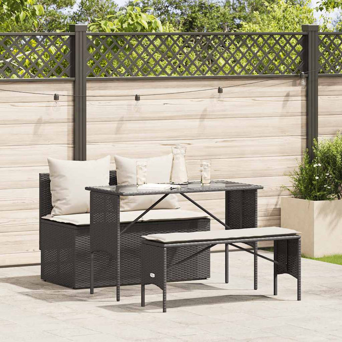 Set mobilier de grădină cu perne, 3 piese, negru, poliratan - WALTI WALTI